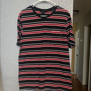 Men's Striped Black and Red T-Shirt Y2K